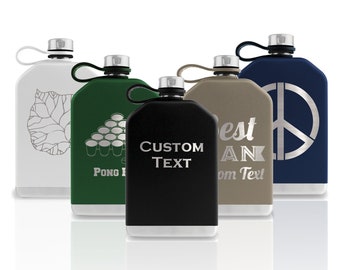 Personalized 8oz Tempercraft Travel Hip Flask w/ Funnel | Custom Laser Engraved | Stainless Steel Metal Men Women Groomsmen Bridal Gift