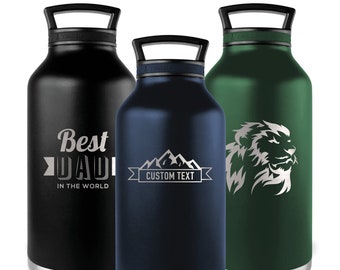 Personalized 64oz Vacuum Insulated Tempercraft Beer Growler | Custom Laser Engraved | Stainless Steel, Double-Walled Handle Lid Water Jug