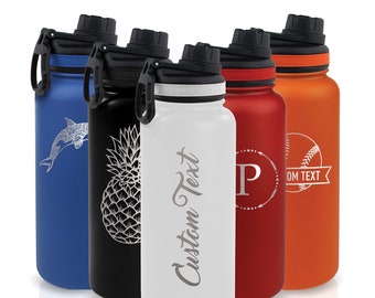 Personalized 32oz Vacuum Insulated Tempercraft Sport Bottle | Custom Laser Engraved | Stainless Steel, Double-Walled, Wide Mouth, Handle Lid