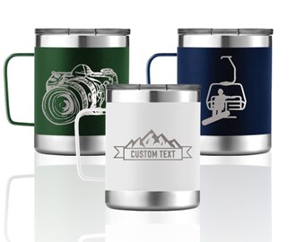Personalized 10oz Vacuum Insulated Tempercraft Camp Mug w/Lid | Custom Laser Engraved | Stainless Steel, Double-Walled, Wide Mouth | Coffee