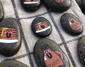 Kids Toys and Games // Pancake and Syrup Tic Tac Toe // Kids Travel Game // Painted Rock Games // Rock Tic Tac Toe // Kids Birthday Gift