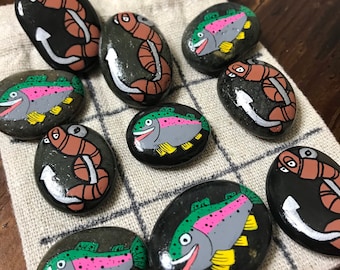 Fishing Tic Tac Toe // Tic Tac Toe Game // Summer Game // Painted Rock // Kids Tic Tac Toe // Kids Travel Game // Cabin Gift Ideas
