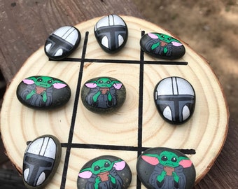 Mandalorian Tic Tac Toe // Mandalorian Baby Yoda // Disney Tic Tac Toe // Rustic Tic Tac Toe // Unique Game Board // Baby Yoda Birthday