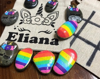 Unicorn Birthday // Unicorn Tic Tac Toe // Unicorn Gifts // Painted Rock // Kids FE Gift // Unicorn Party // Kids Tic Tac Toe  Games