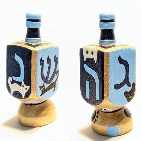 Cat Lover's Dreidel - Hand-Painted Wooden Dreidel - Judaica - Hanukkah Gift - Hanukkah Decor - Gift for Cat Lovers