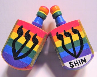 Rainbow Dreidel - Hand-Painted Wooden Dreidel - Judaica - Hanukkah Gift - Hanukkah Decor