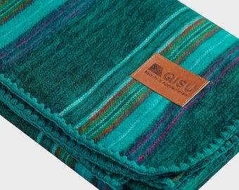 SOFT WOOL BLANKET | Alpaca Wool Blanket |  Soft, Hypoallergenic & Breathable | 85x65&quot; | Turquoise Foam Variegated (Many Colors Available)