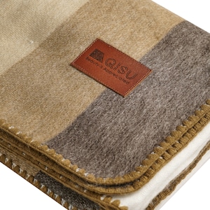 ALPACA WOOL BLANKET | Wool Throw | Beautiful, Ultra-Soft, Hypoallergenic & Breathable | 85x65&quot; |  Camel Rider Stripe (Many colors available)