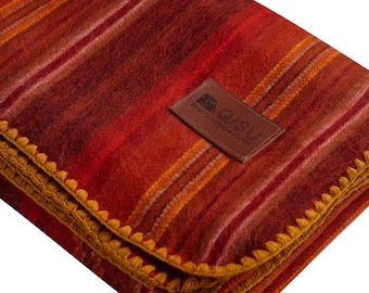 PERFECT GIFT | Blankets and Throws | Alpaca Blanket | Queen Wool Blanket | 85x65" | Red Variegated (Many colors available)