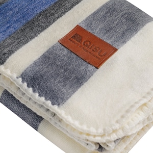 BLANKETS for COUCH | Qisu Throw Blanket | Soft Blanket | Washable Wool Throw | 85x65&quot; | Brown Blue and Grey Stripe (MANY Colors Available!)