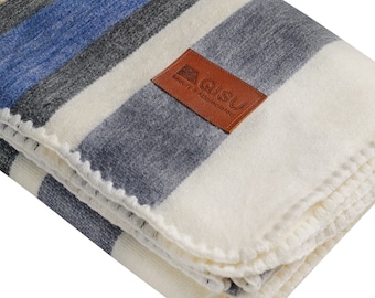 BLANKETS for COUCH | Qisu Throw Blanket | Soft Blanket | Washable Wool Throw | 85x65&quot; | Brown Blue and Grey Stripe (MANY Colors Available!)