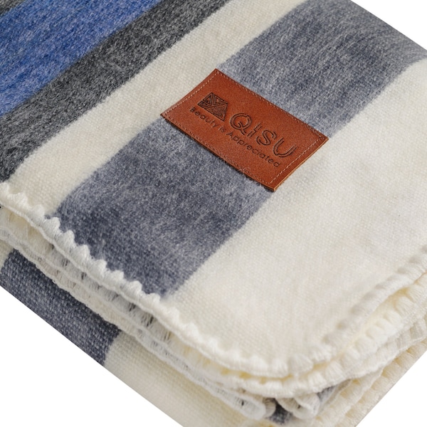 BLANKETS for COUCH | Qisu Throw Blanket | Soft Blanket | Washable Wool Throw | 85x65" | Brown Blue and Grey Stripe (MANY Colors Available!)