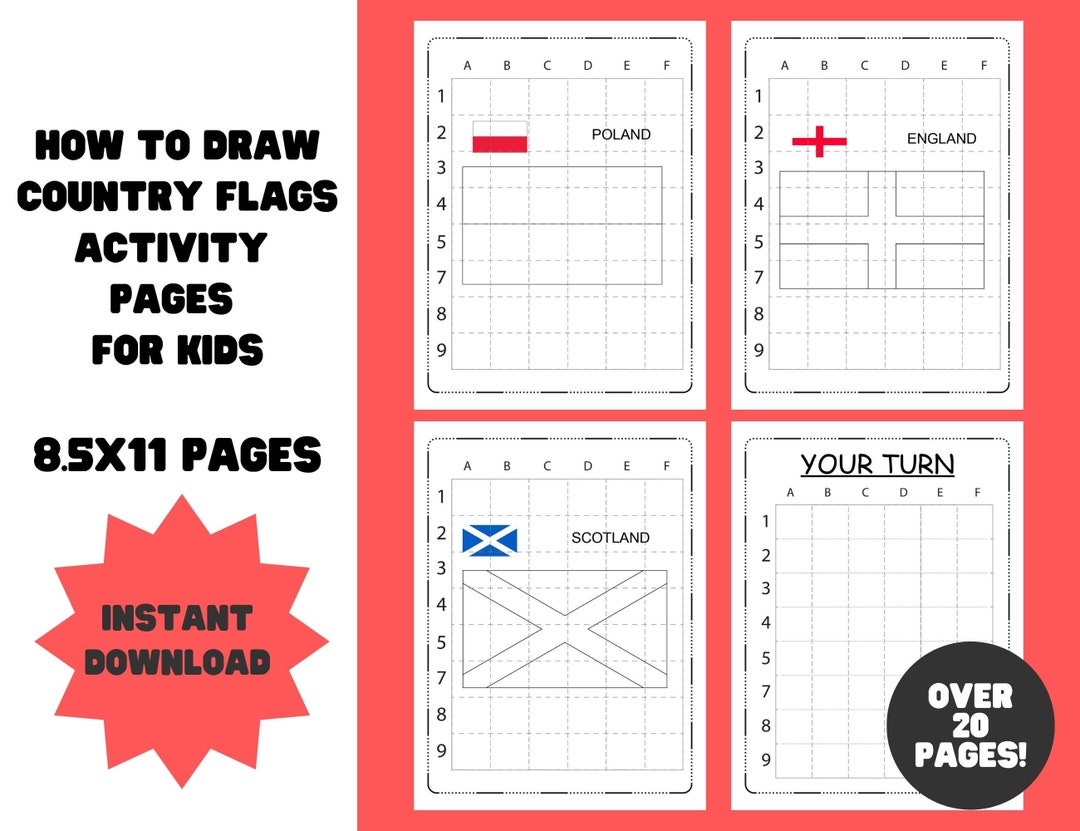 Printable How to Draw Country Flags Activity Pages for Kids Etsy