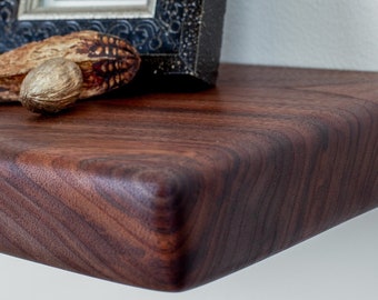 2" Rounded Walnut Floating Shelf | Custom Sizes, Easy Install | VOC-Free, Food Safe, Water Resistant Finish | Heavy Duty Hidden Bracket