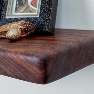 1.75&quot; Rounded Walnut Floating Shelf | Custom Sizes, Easy Install | VOC-Free, Food Safe, Water Resistant Finish | Heavy Duty Hidden Bracket