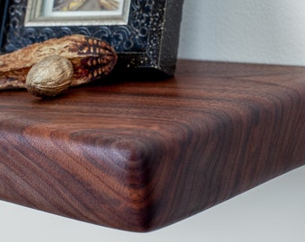 1.75" Rounded Walnut Floating Shelf | Custom Sizes, Easy Install | VOC-Free, Food Safe, Water Resistant Finish | Heavy Duty Hidden Bracket