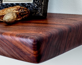 1.75" Rounded Walnut Floating Shelf w/ Heavy Duty Hidden Bracket