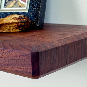1.75" Chamfered Walnut Floating Shelf | Custom Sizes, Easy Install | VOC-Free, Food Safe, Water Resistant Finish | Heavy Duty Hidden Bracket