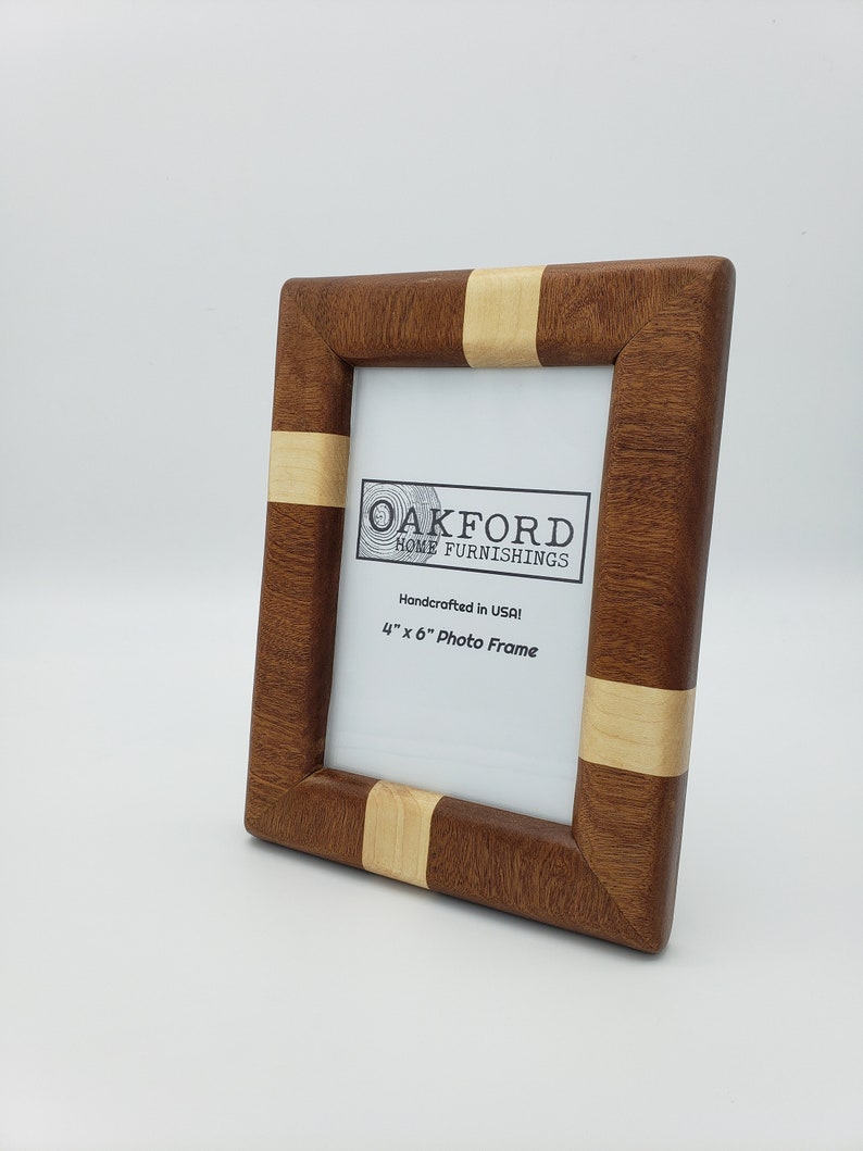 Wood Picture Frame Gift for Weddings Housewarming Minimalist Sapele Birthday Modern 4x6 Picture Frame Maple Striped Handmade