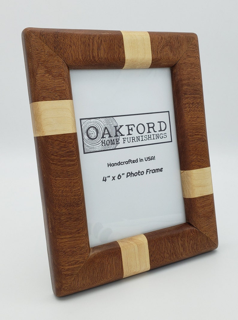 Wood Picture Frame Gift for Weddings Housewarming Minimalist Sapele Birthday Modern 4x6 Picture Frame Maple Striped Handmade