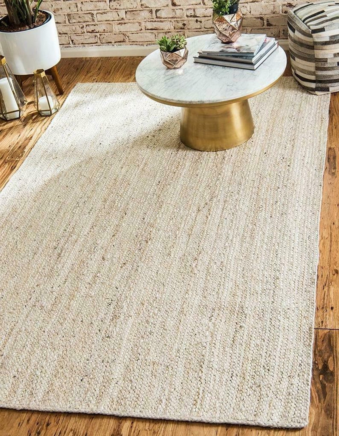 Rug Natural Jute braided Bohemian White Rag Rug home decor Etsy