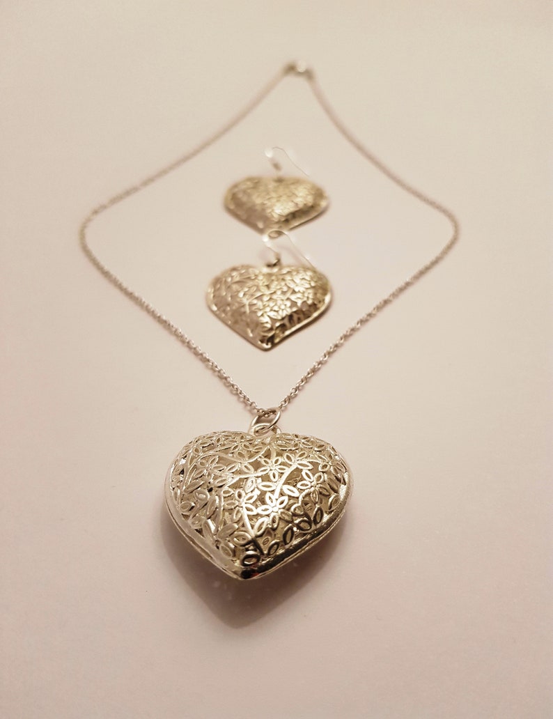 Jewerly set Gift for Her Heart to Heart Jewelry Silver Set 925 Solid Silver Set Necklace /& Earrings