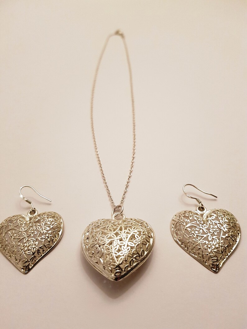 Jewerly set Gift for Her Heart to Heart Jewelry Silver Set 925 Solid Silver Set Necklace /& Earrings