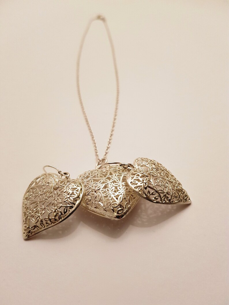 Jewerly set Gift for Her Heart to Heart Jewelry Silver Set 925 Solid Silver Set Necklace /& Earrings