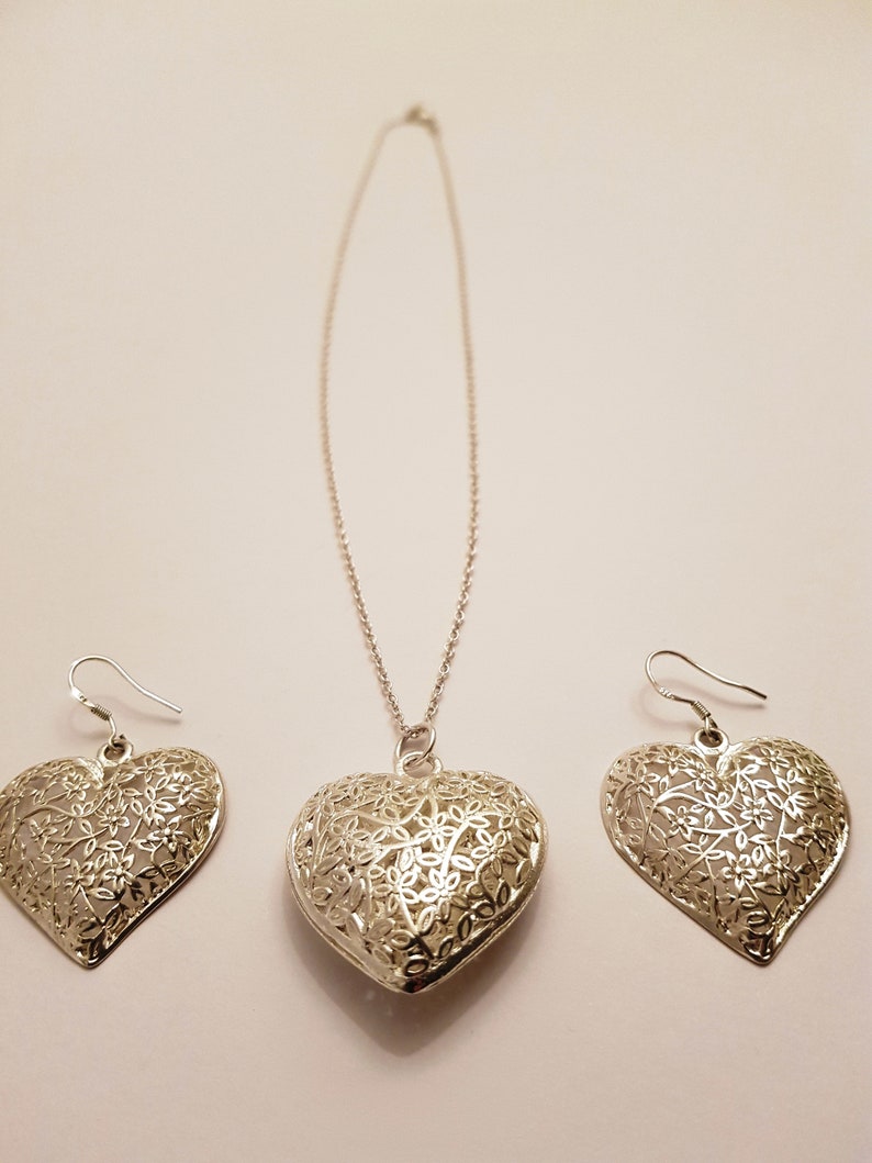 Jewerly set Gift for Her Heart to Heart Jewelry Silver Set 925 Solid Silver Set Necklace /& Earrings