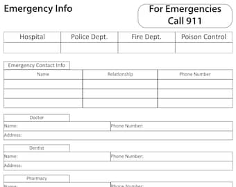 Medical Information Set, Medication Log, Blood Glucose, Blood Pressure, Emergency Information Instant Digital Download