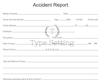 Accident Report Instant Digital Download