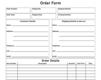 Order form for any items sold