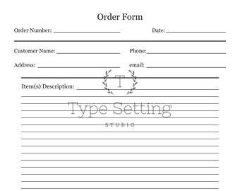 Order Form, Invoice, Customer Copy Instant Digital Download