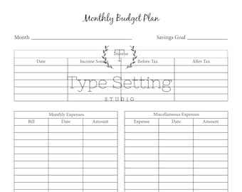 Monthly Budget Plan Instant Digital Download