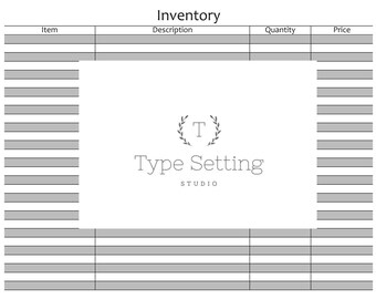 Inventory Sheet Instant Digital Download