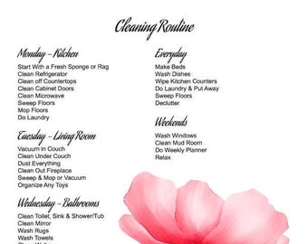 Cleaning Routine, House Cleaning List Instant Digital Download