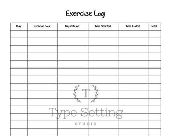 Exercise Log Instant Digital Download