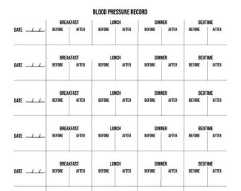 Blood Pressure Monitoring Sheet, BP sheet, Daily Blood Pressure, Instant Digital Download