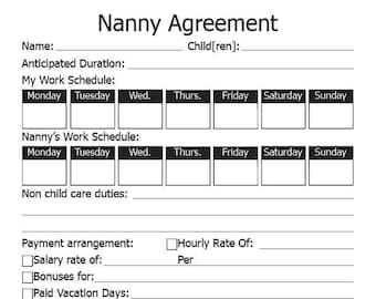 Nanny Agreement Instant Digital Download