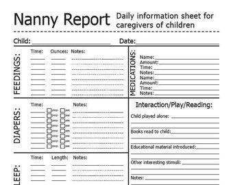Nanny Report Instant Digital Download