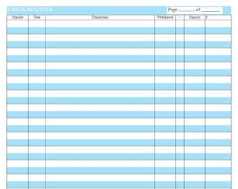 Check Register in Cyan Instant Digital Download