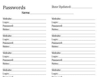 Passwords Instant Digital Download