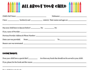 Msde All About Me Form For Child Care