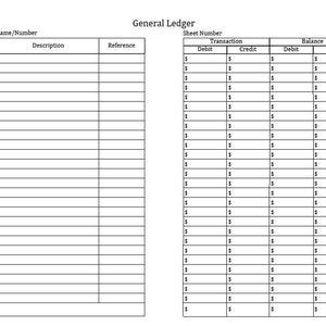 General Ledger Instant Digital Download