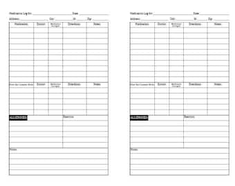 Medication Log 5.5"x 8.5" Instant Digital Download