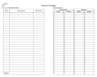 General Ledger Instant Digital Download