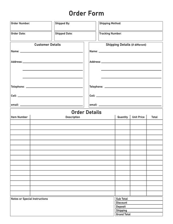 Order Form for Any Items Sold | Etsy