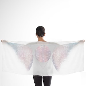 White Silk Scarf, flower of life, spiritual clothing, wing scarf, wedding shawl, sacred geometry