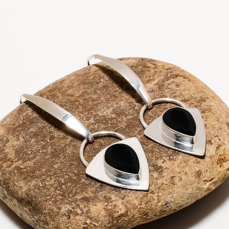 Genuine Black Onyx Earrings, 925 Silver Earrings, Onyx Earring, Gemstone Earrings, Handmade Earrings, Unique Earring, Boho Earrings, Gift For