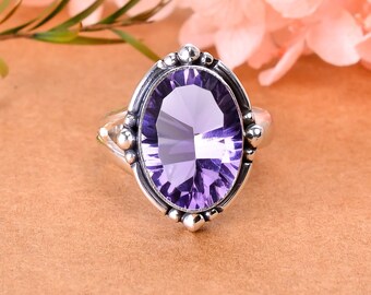 Anillo de amatista violeta, anillo de plata de ley 925, anillo hecho a mano, anillo de piedras preciosas, anillo elegante, anillo de bodas, anillo bohemio, anillo de joyería de plata